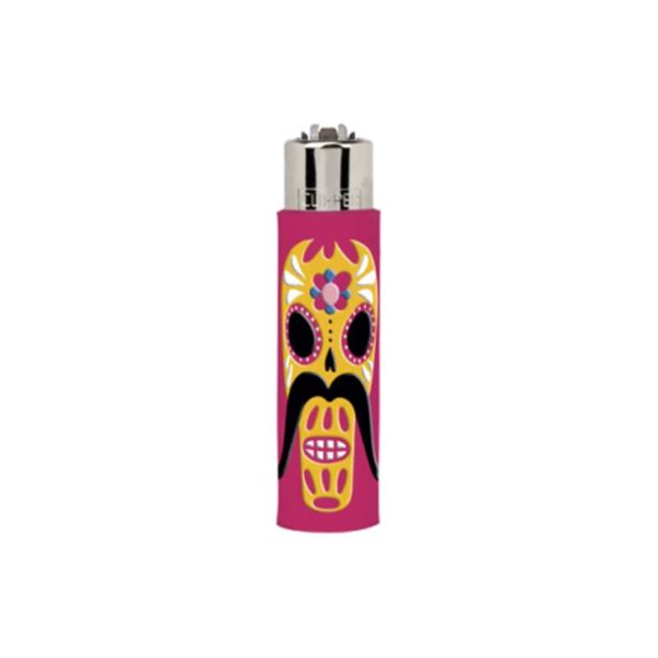 Clipper Feuerzeug Pop Cover - Colorful Skulls pink-yellow